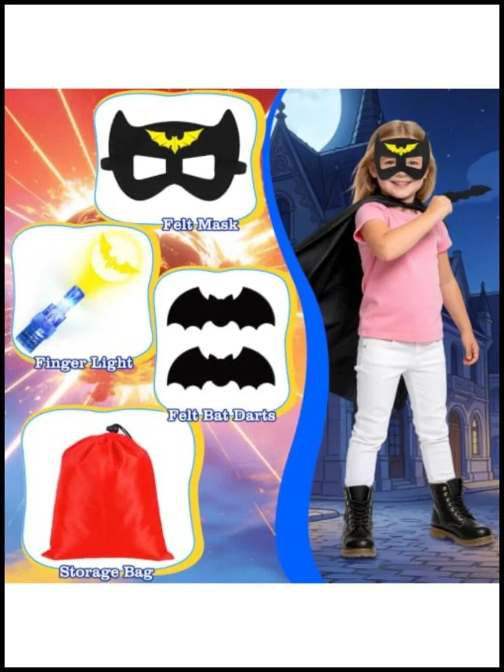 Superhero Cape Set with Masks, Gloves, Shield, Finger Lights Role-Play Costume